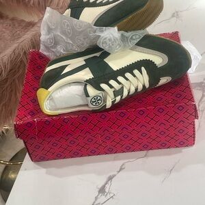 Tory Burch Green and Cream Low-Top Sneakers